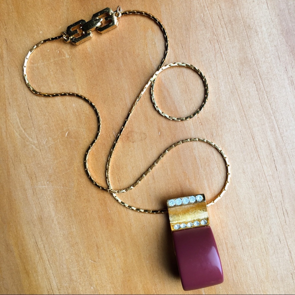 Vintage Givenchy 80s curved mauve signed necklace - Picture 4 of 16